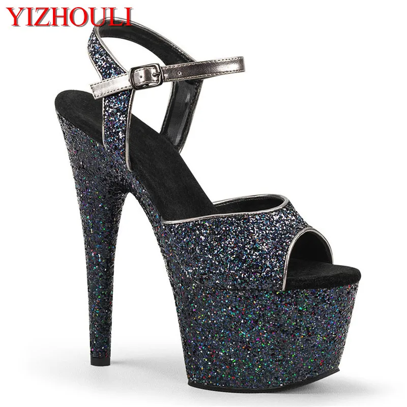 15 cm Roman sandals, 6 inch sequined bag heel, model pole dancing performance, dancing shoes