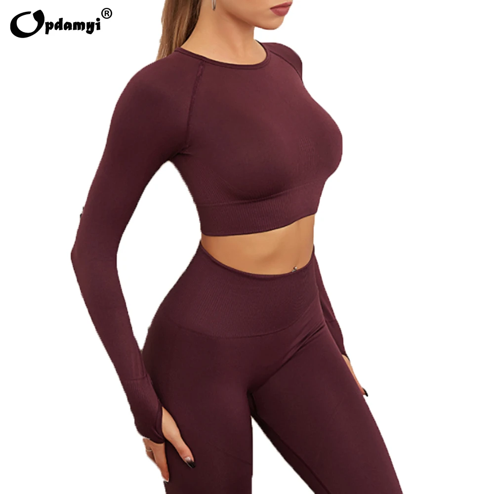 

Seamless Yoga Sets Women Gym Clothes 2Pcs Long sleeve Crop Top And Hight Waist Leggings Sports Suit Fitness Wear Workout Outfits