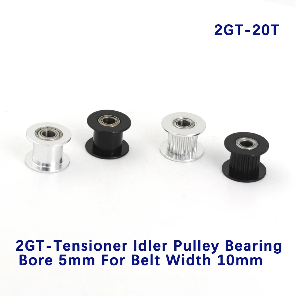 4pcs2M 2GT 20 Teeth Synchronou Idler Pulley Bore 5mm Black with Bearing for GT2 Open belt Width 10MM 20teeth 20T Passive Wheel