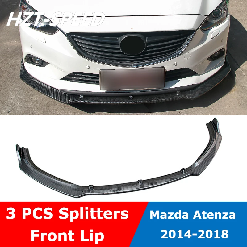 3 PCS ABS Carbon Look Front Bumper Lip Shovel Retrofit Diffuser Body Kit For Mazda Atenza 2014-2018