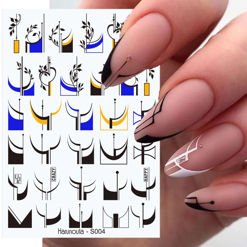 Harunouta Geometrics French 3D Nail Stickers Flower Leaves Slider For Nails Spring Summer Nail Art Decoration DIY Tip Manicure