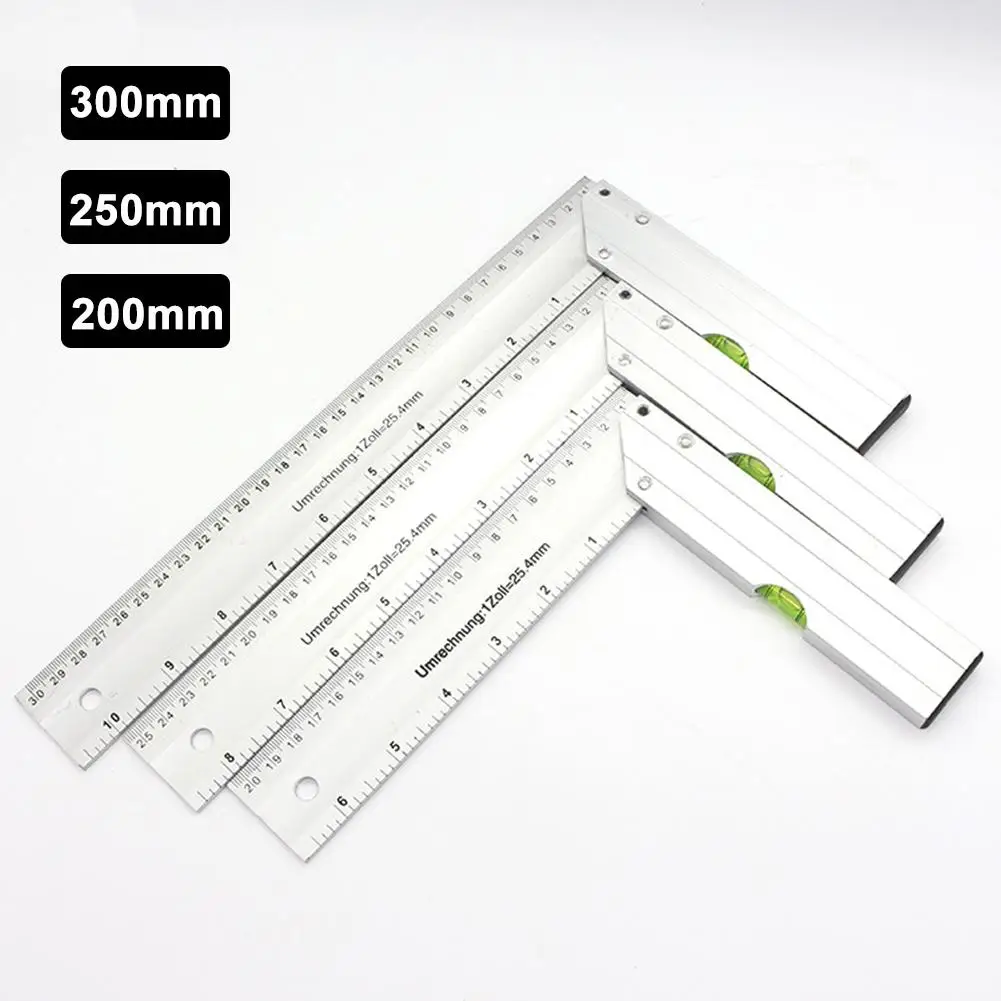 200mm 250mm 300mm Ruler Aluminum Alloy 90 Degree Right Angle Measuring Ruler Protractor Gauges