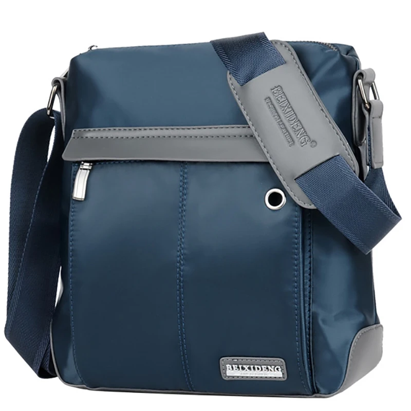 

New Male Shoulder Bag Waterproof Nylon Messenger Bag Sports Headphone Hole Business Vertical Men's Short Trip Casual Rucksack