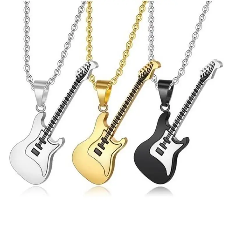 New Fashion Small Guitar Pendant Necklace Hip Hop Rock Band Street Performance Accessories Jewelry