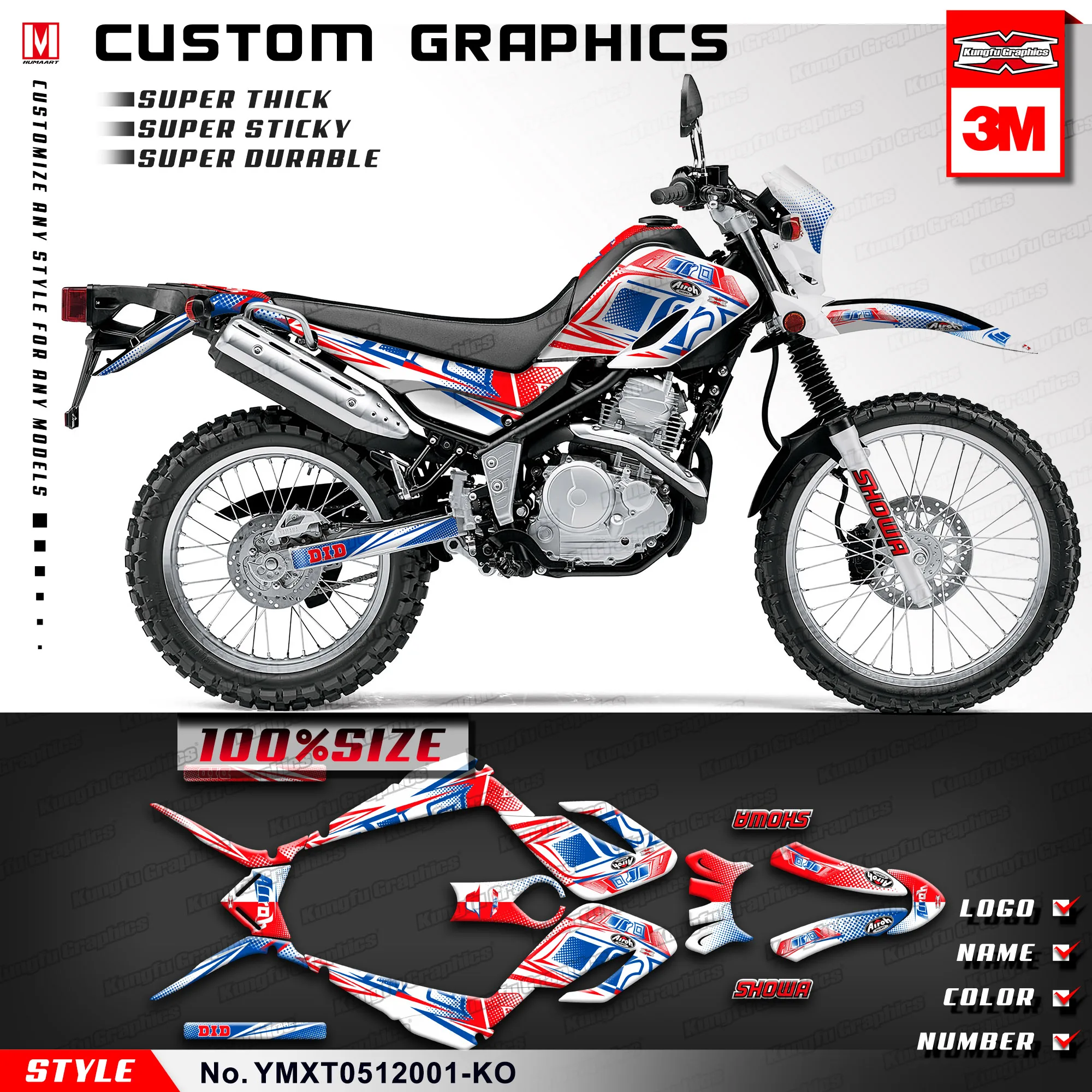 KUNGFU GRAPHICS Dirt Bike Decal Custom Sticker Kit for Yamaha Serow XT250 XT 250 2005 2006 2007 2008 2009 2010 2011 2012 to 2020