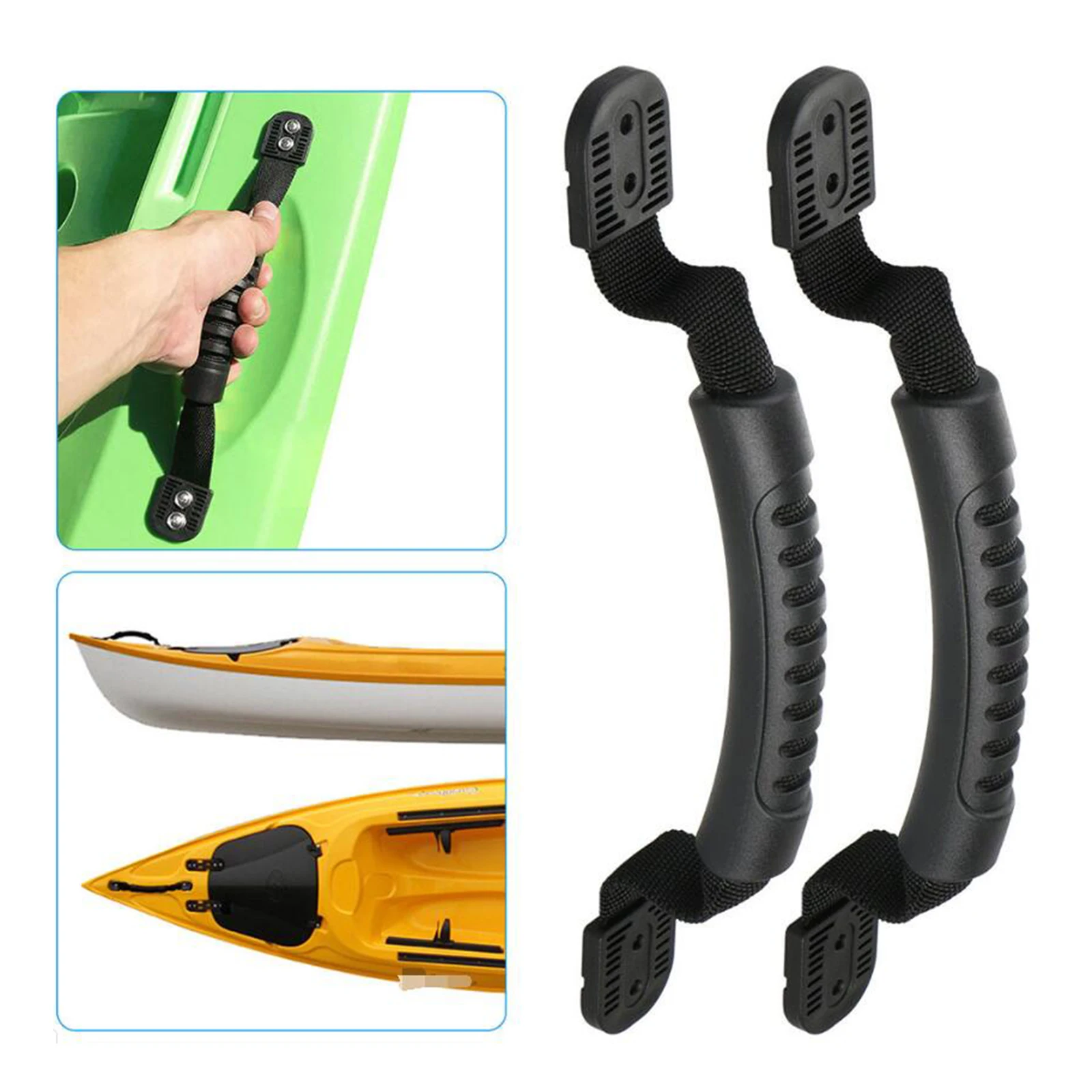 1 Pair Replacement Marine Boat Carry Handle Plastic Side Mount Handrail Hand Rail Hardware for Kayak Yacht Canoe Raft Black