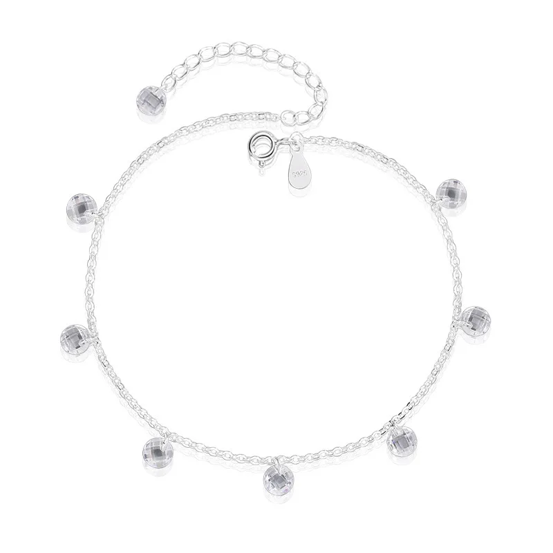 

Pure 925 Sterling Silver Tassel Crystal Anklet Chain Female Anklets Foot for Women Summber Beach Jewelry Ankle Leg Bracelet