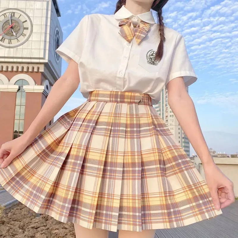 [Helado]-faldas plisadas de cintura alta a cuadros para niña japonesa, vestido de mujer para estudiantes, uniforme escolar JK