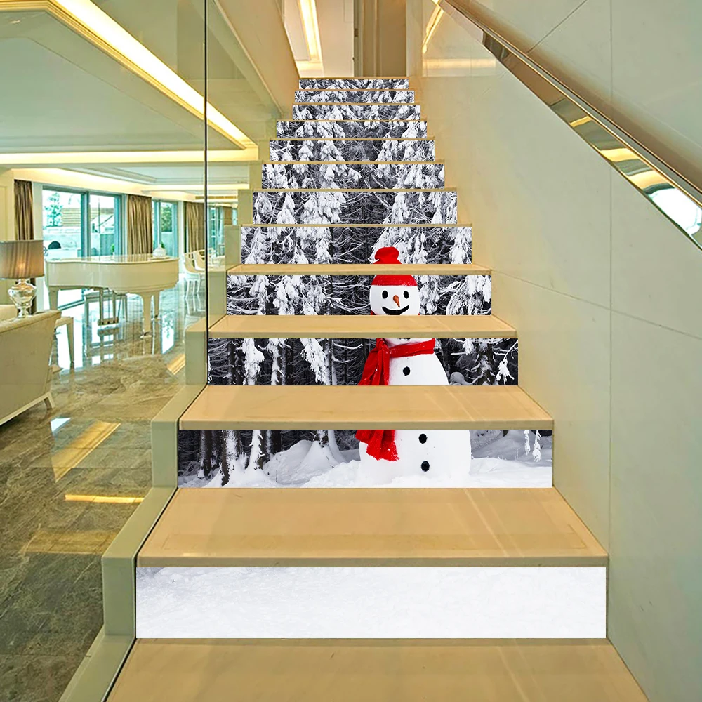 13pcs/set Snowman Stairs Sticker Waterpoof Peel & Stick Vinyl Wall Sticker For House Decoration Art Stairway Decor 18cmX100cm