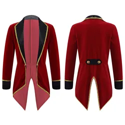 Kids Halloween Circus Ringmaster Tuxedo Coat Long Sleeves Gold Trimmings Tailcoat Jacket Children Showman Roleplay Party Costume