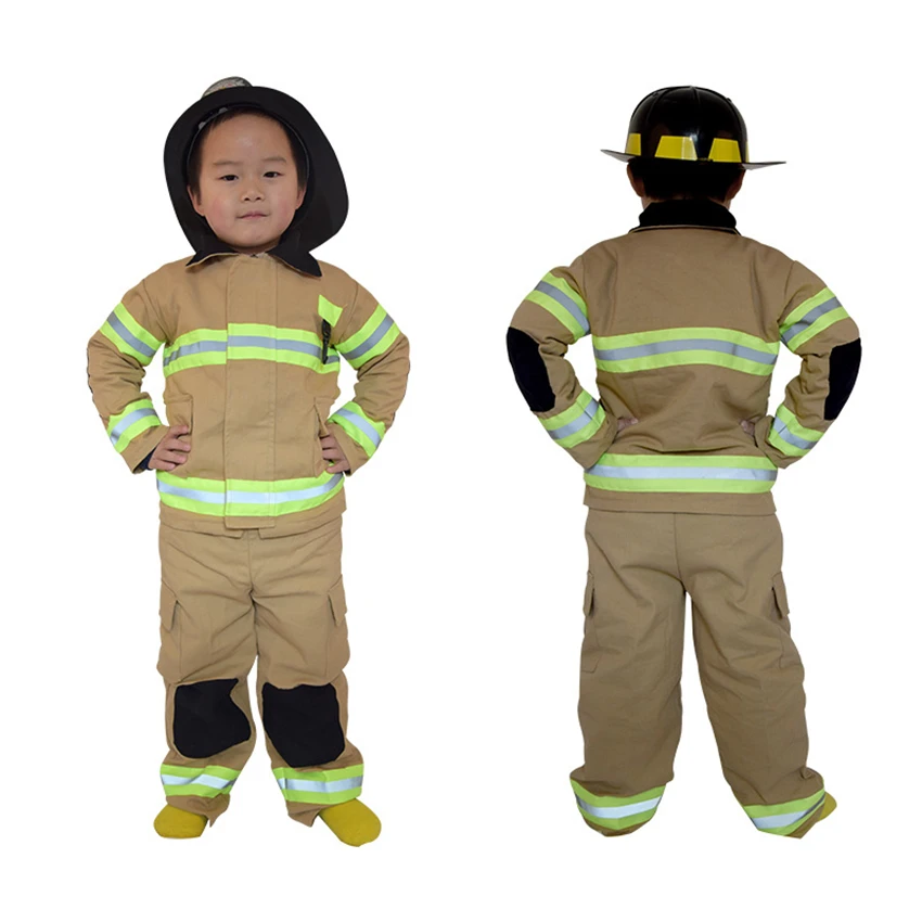 High Quality Kids Fireman Sam Cosplay Costumes Cotton Linen Fancy Halloween Party Firefighter Uniform Boys Role Play Work Wear