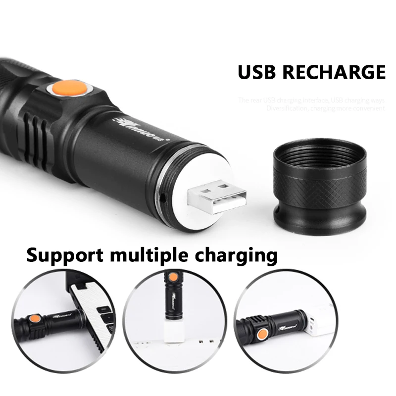 XP-G Q5 Portable USB Handy Powerful LED Flashlight Rechargeable Torch Flash Light Bike Pocket Zoomable Lamp Built in Battery 10W