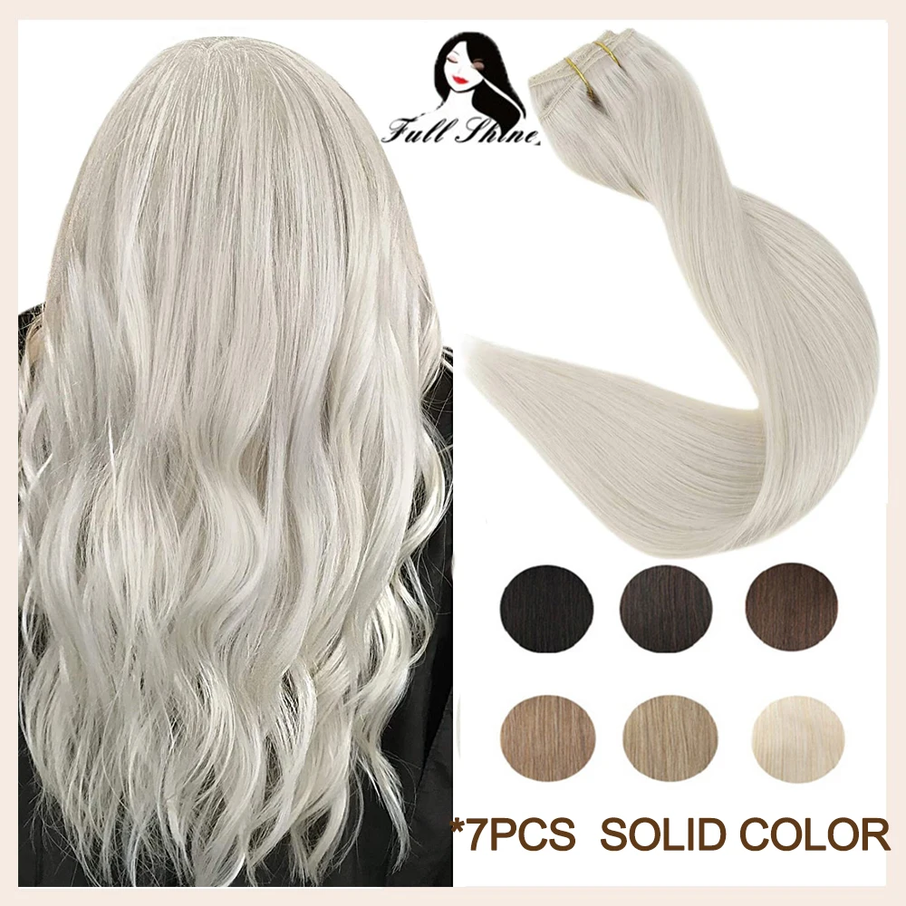 Full Shine Clip In Human Hair Extensions 7 Pcs 100g Pure Blonde Color Hairpins On Double Weft Machine Remy Human Hair For Woman