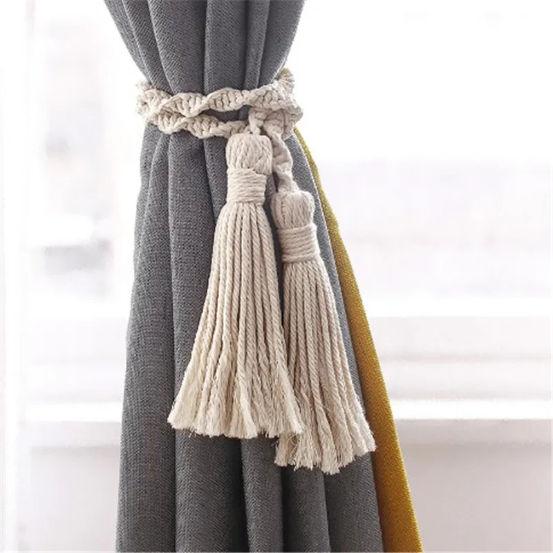 Handmade Macrame Curtain Tiebacks Cotton Weave Curtains Tieback Straps Tassels Hanging Ball Home Decoration Curtain Accessories