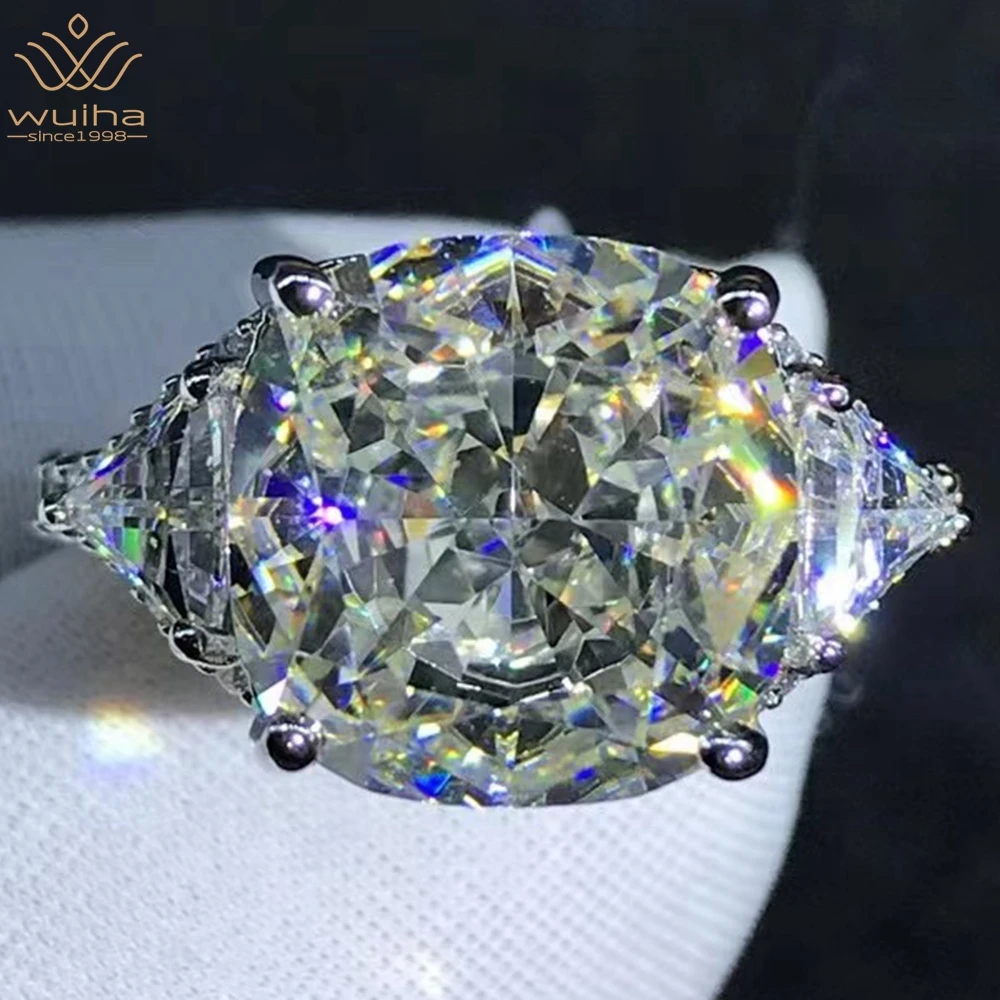 

WUIHA Classic Solid 925 Sterling Silver 3EX Cushion Cut 6CT VVS D Color Created Moissanite Wedding Engagement Ring Fine Jewelry