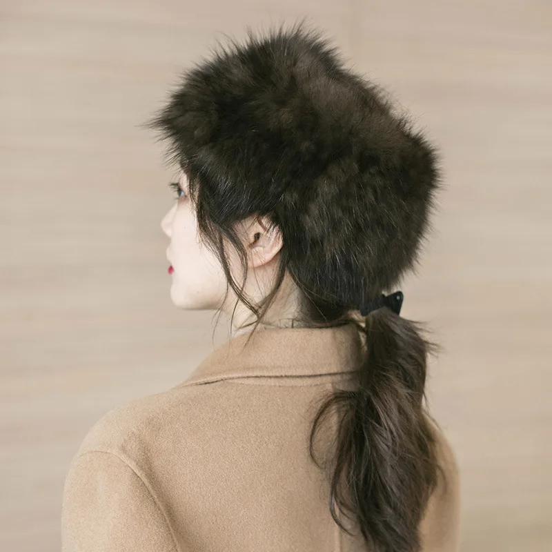 Besfilin Real Sable Fur Headband for Women, High Elastic Scarf, Hand Knitted Neck Protection, Keep Warm, Autumn Winter