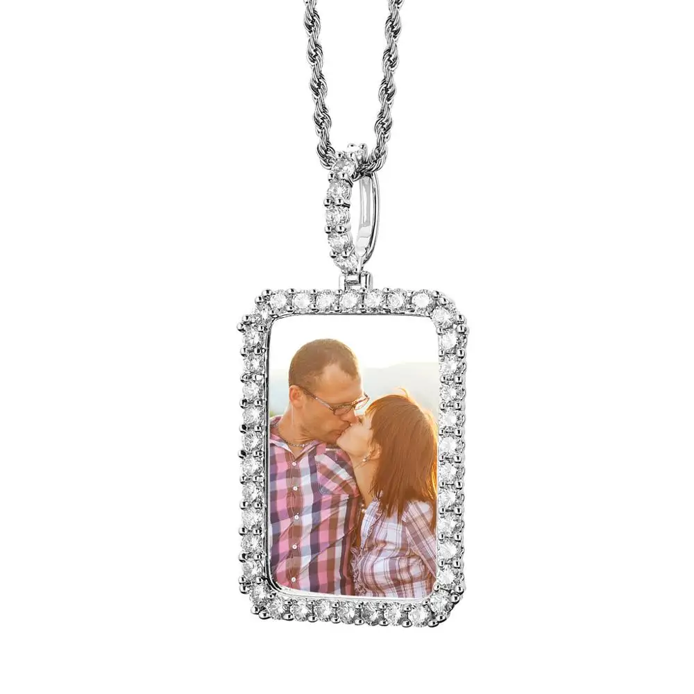 Custom Photo Made Pendant Necklace Full Iced Out Square Tag Men Women DIY Jewelry Gifts Free Shipping