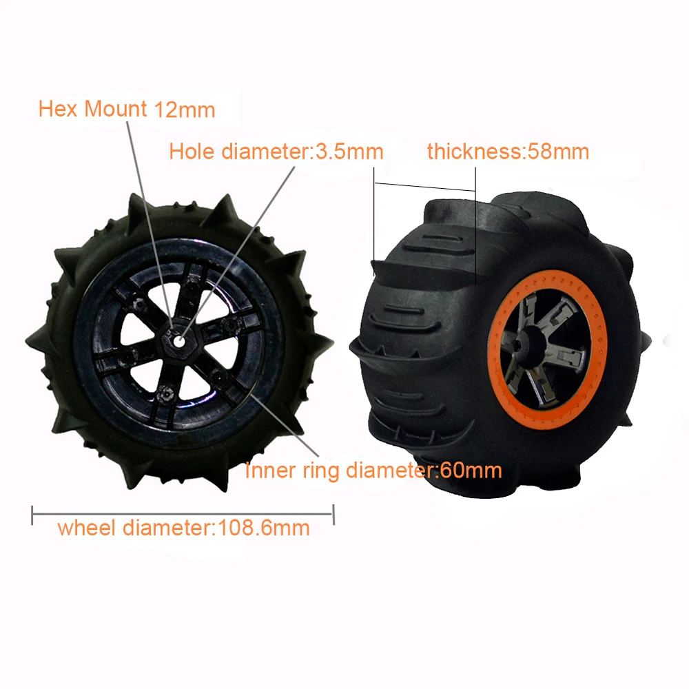 4PCS Sand Snow Tire Wheels For Wltoys 104009,104001,XLH 9125 RC Car 1/10 Upgrade Accessories Parts