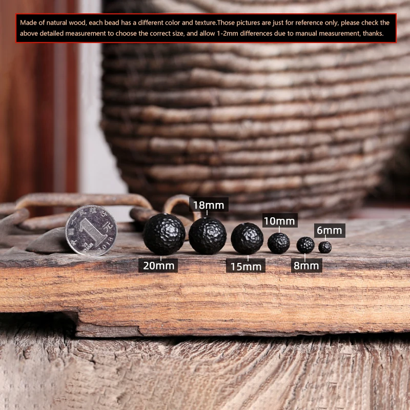 WD-008 10PCS Ebony Meteorite Imitation 6mm 8mm 10mm Wooden Beads For Jewelry Making,Carve The Concave Hole By Hand Wood Beads