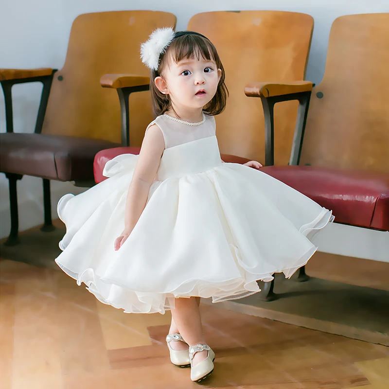 

White Tulle Beads Baby Girl Dress Princess Pageant Toddler Girls Party Tutu Baptism Dress 1 Year Birthday Christening Outfits