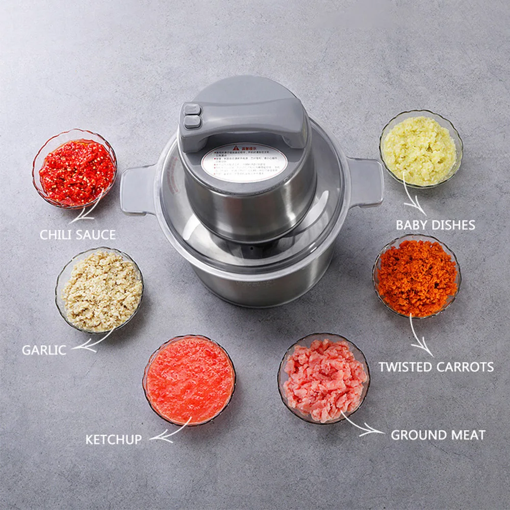 Moedor de carne elétrico de aço inoxidável, triturador de vegetais em grande escala, misturador de alimentos, máquina multifuncional