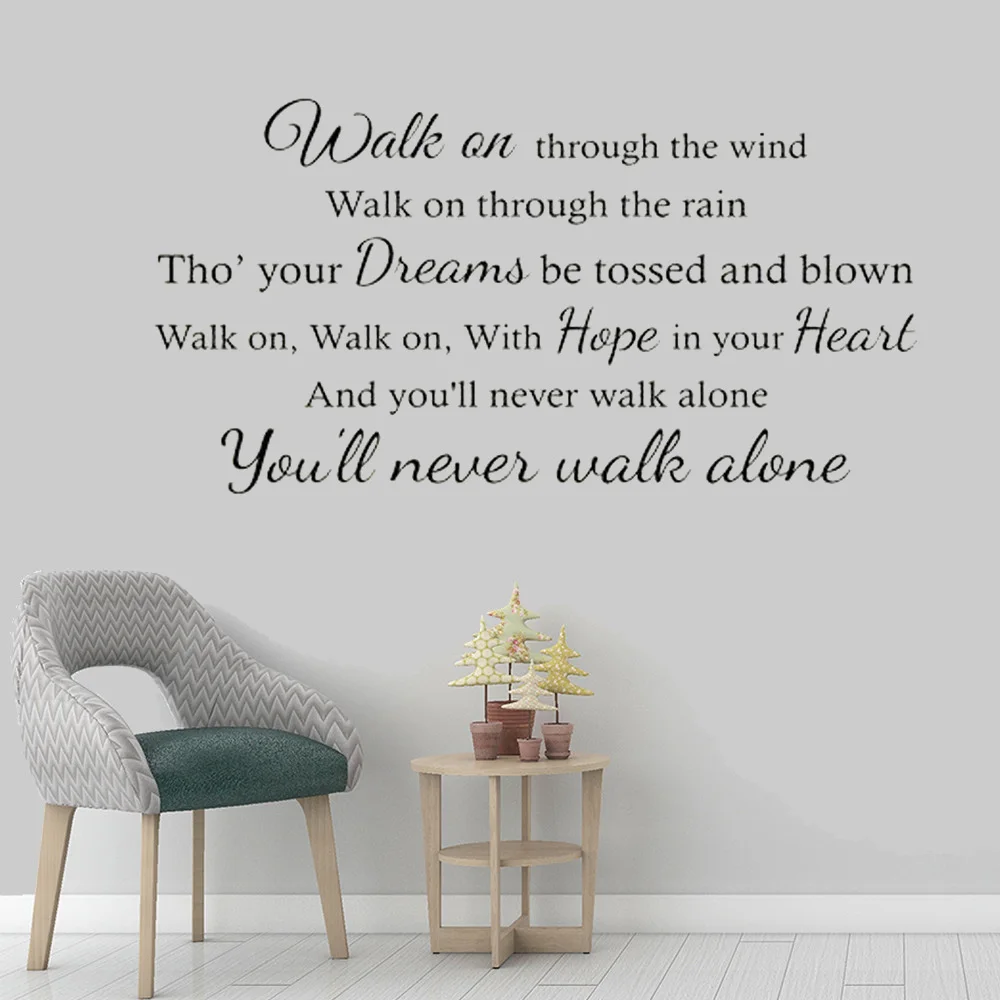 You'll never walk alone Lyrics Quote Wall Decal Liverpool Football Quote Wall Murals Boys Room Decorative Fooball Sticker