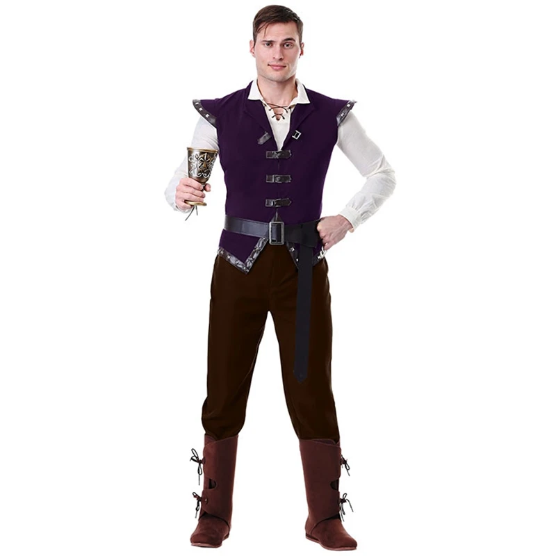 

Medieval Vintage Man Shirt Renaissance Middle Age Printed Performance Costumes Men's Retro Knight Cosplay Halloween Dress