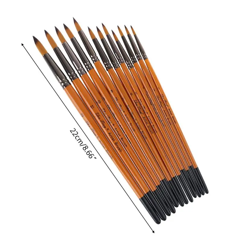 12 шт. Профессиональные кисти для рисования набор нейлоновых волосяных художник акварель акрил, гуашь