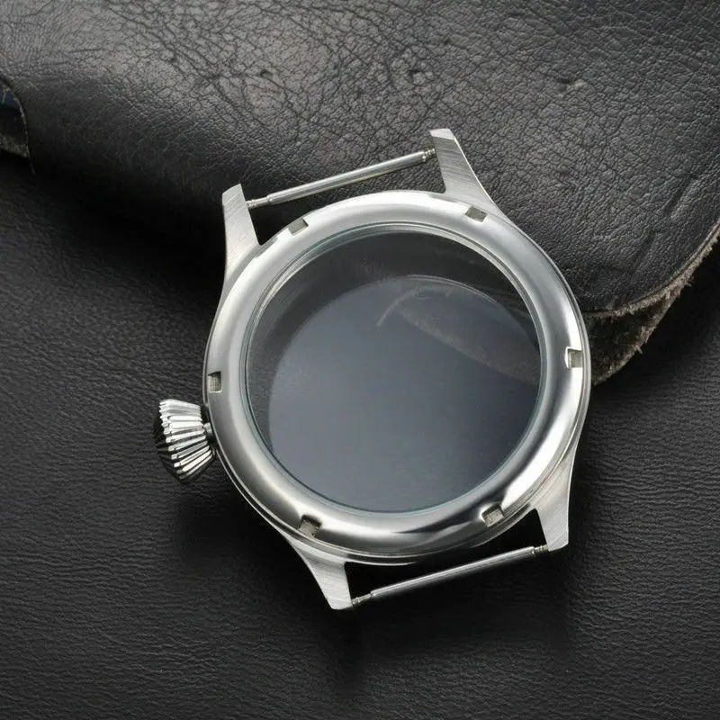 Watch case 316 Stainless Steel silver Case Fit for ETA UNITAS 6497/6498 Movement, Sapphire Glass 43mm mens watch case