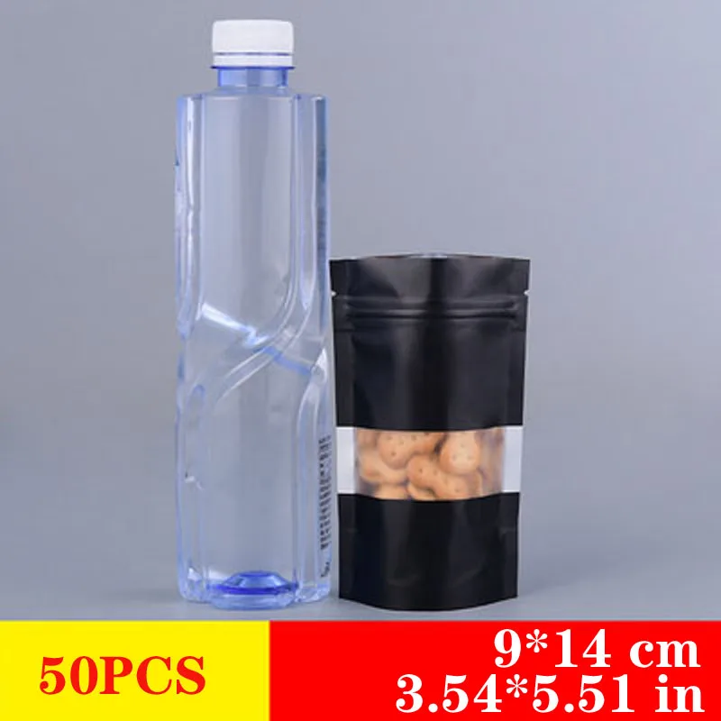 Stand up Matte Black Aluminum Foil Window Zip Lock Bag Resealable Coffee Powder Nuts Tea Pet Food Gifts Packing Pouches