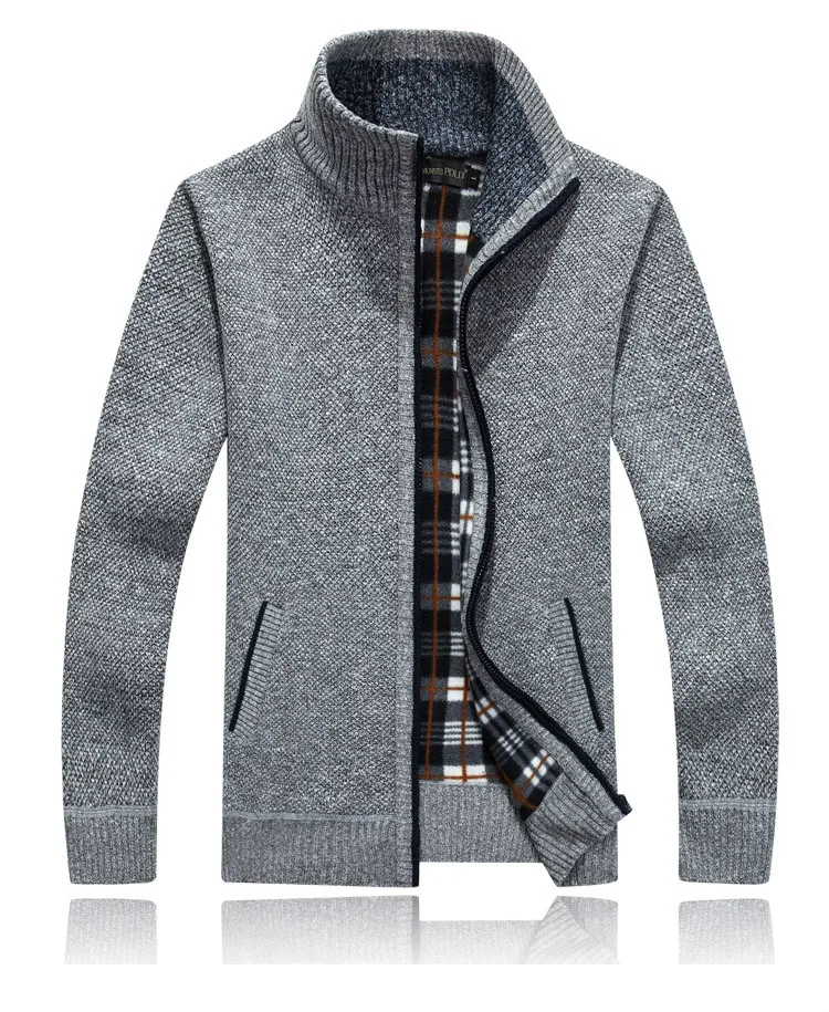 Winter Dicke Herren Strickpullover Mantel Off White Langarm Strickjacke Fleece Full Zip Männlich Kausal Plus Size Kleidung für den Herbst – Detail 6