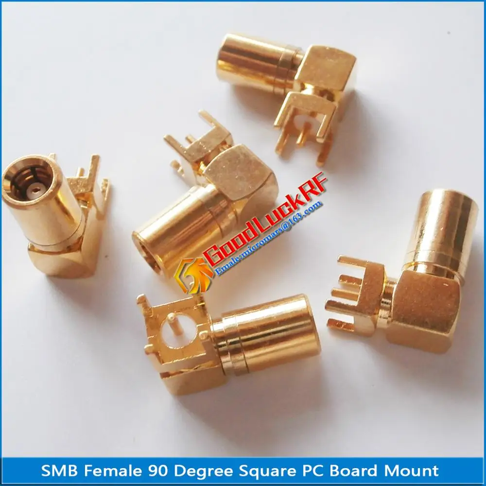 10X Pcs/lot RF Connector SMB Female Jack 90 Degree Right Angle Clamp Solder Square PCB PC Board Mount Gold Plated Coaxial