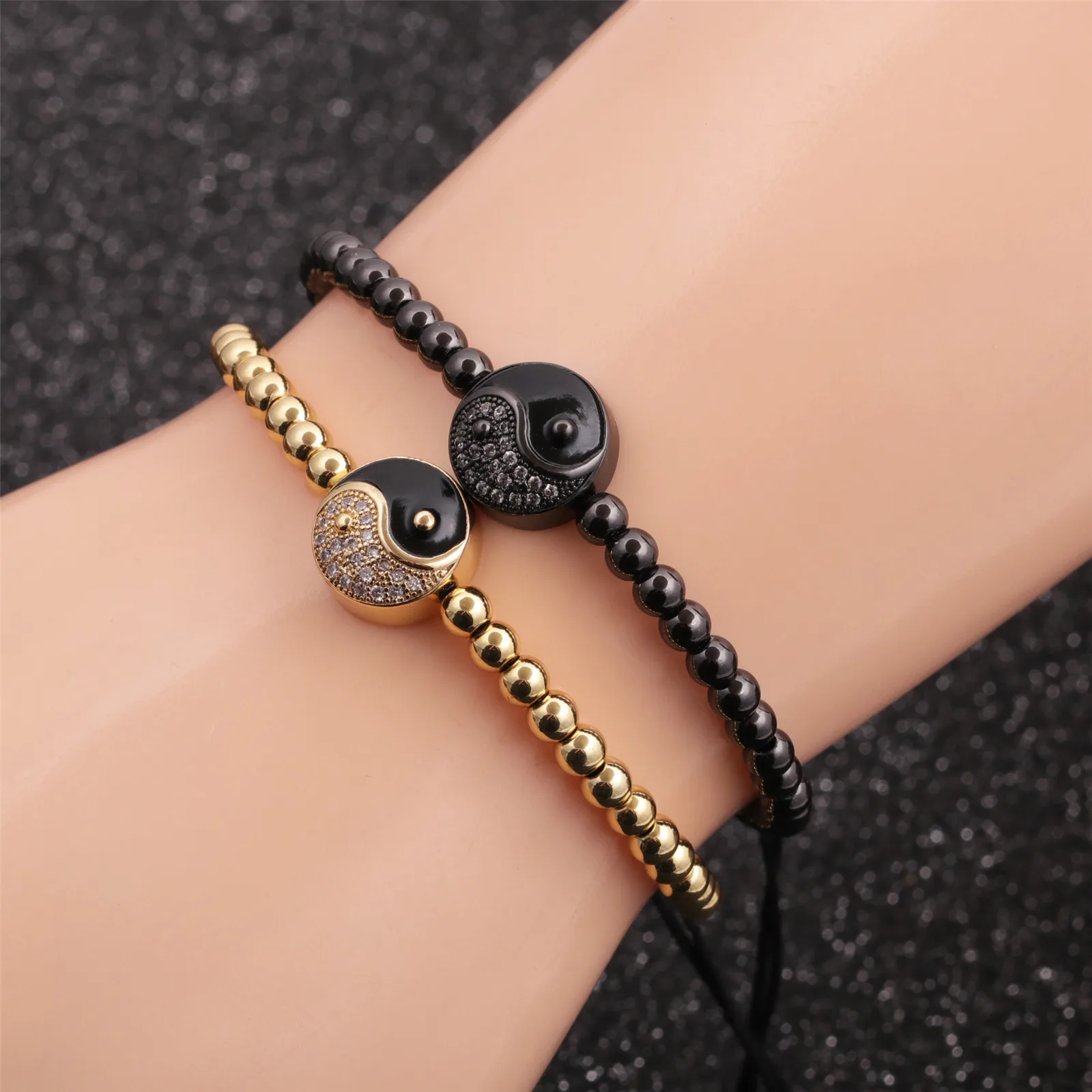 

Tai Chi Bracelet with Zircon for Couples Men and Women Adjustable Trendy Copper Handchain God of Wealth Braselet Bagua