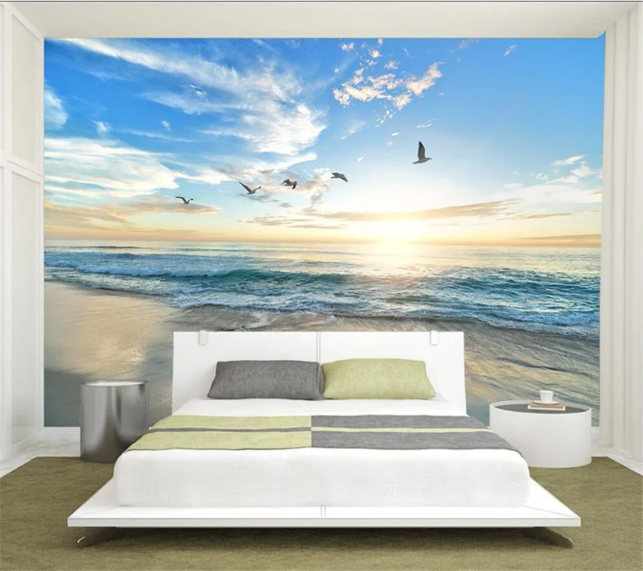 

wellyu Custom wallpaper sea sunrise background wall paper home decor living room bedroom 3d TV background wall 3d wallpaper