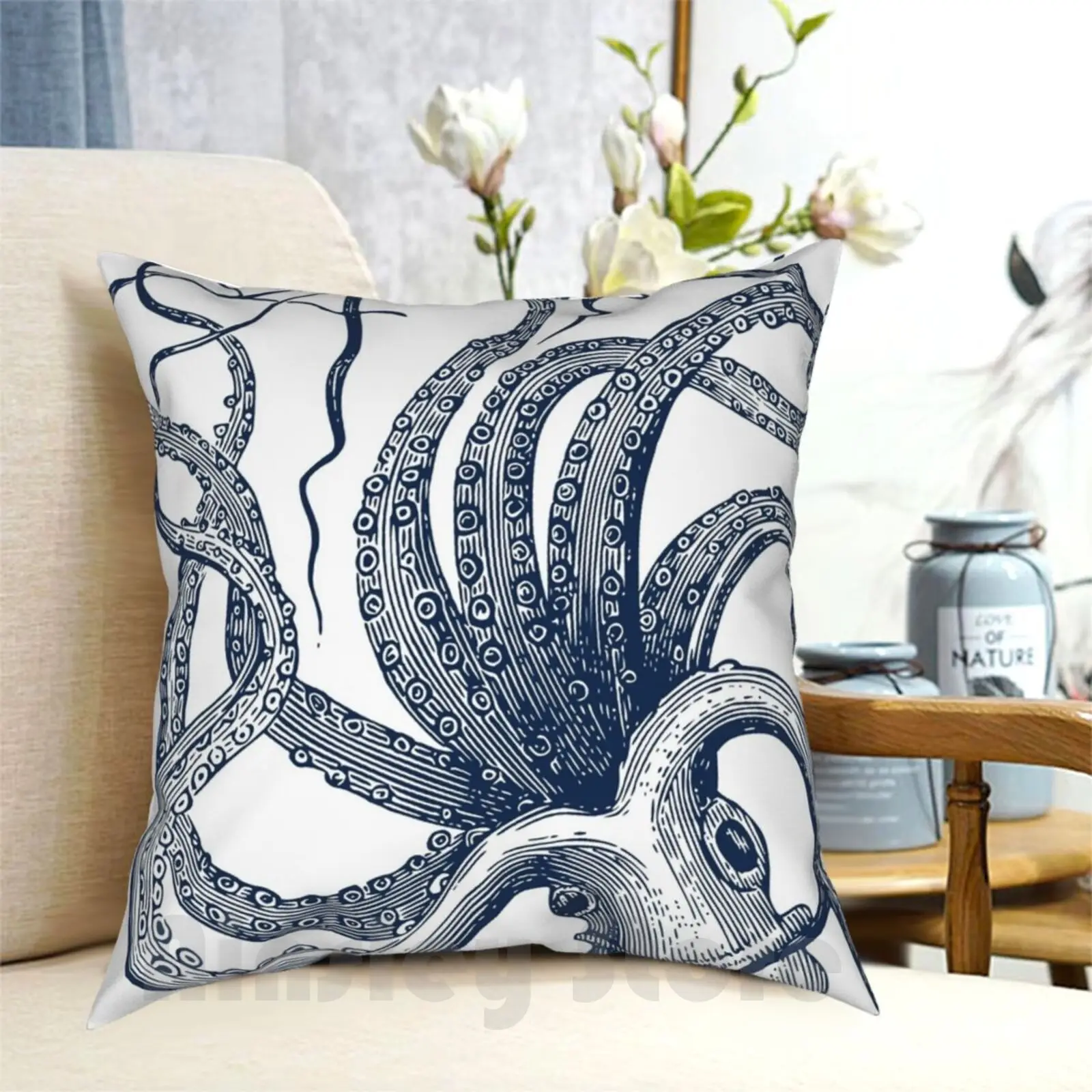 Navy Octopus Pillow Case Printed Home Soft Throw Pillow Navy Octopus Octopi Sea Creature Sea Ocean Animal Water Blue