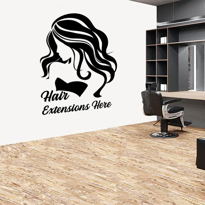 

Hairdresser Hair Extensions Salon Shop Window Sign Vinyl Sticker Wall Art Hair Salon Decal Removable Mural Wallpaper S126