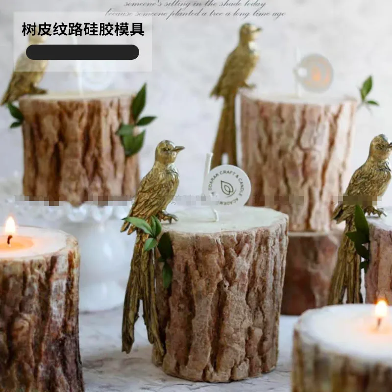 Simulation tree bark texture candle mold handmade candle making Stump flower pot wax mould Bark candle silicone mold