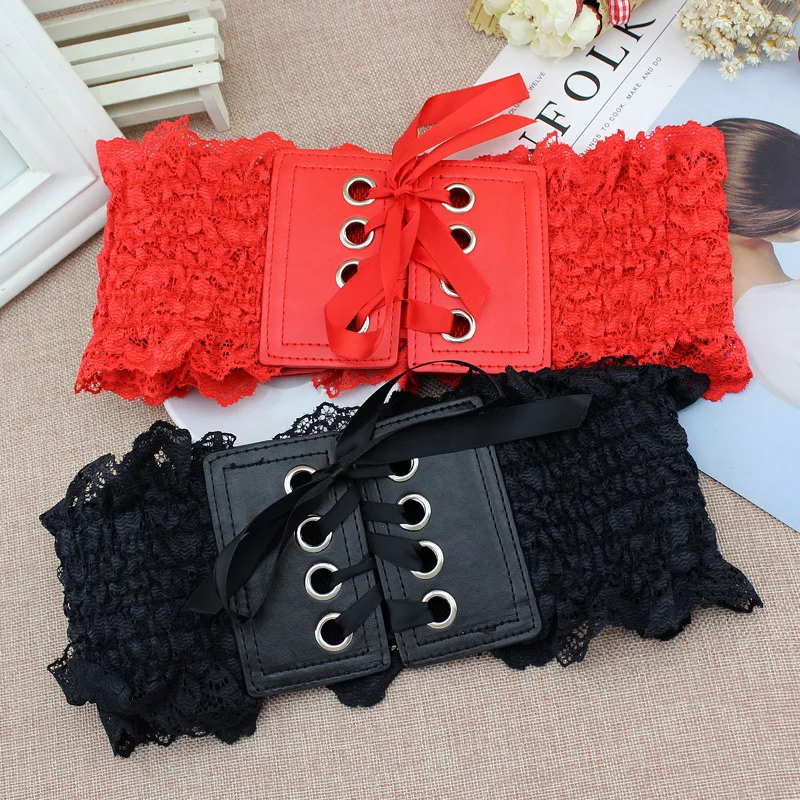 New Lace PU Solid Wide Corset Lace Belt Female Self Tie Cinch Waistband Belts for Women Wedding Dress Waist Band Accessories