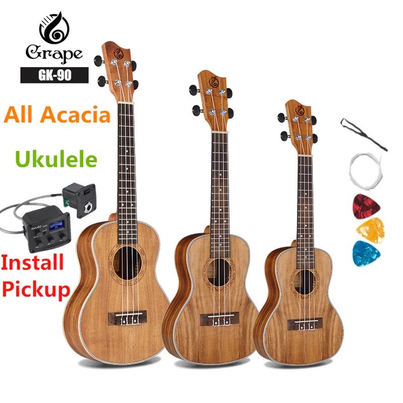 

All Acacia Ukulele Soprano Concert Tenor 21 24 26 Inches Pickup Mini 4 Strings Ukelele Guitarra Travel Guitar Music Wood Color