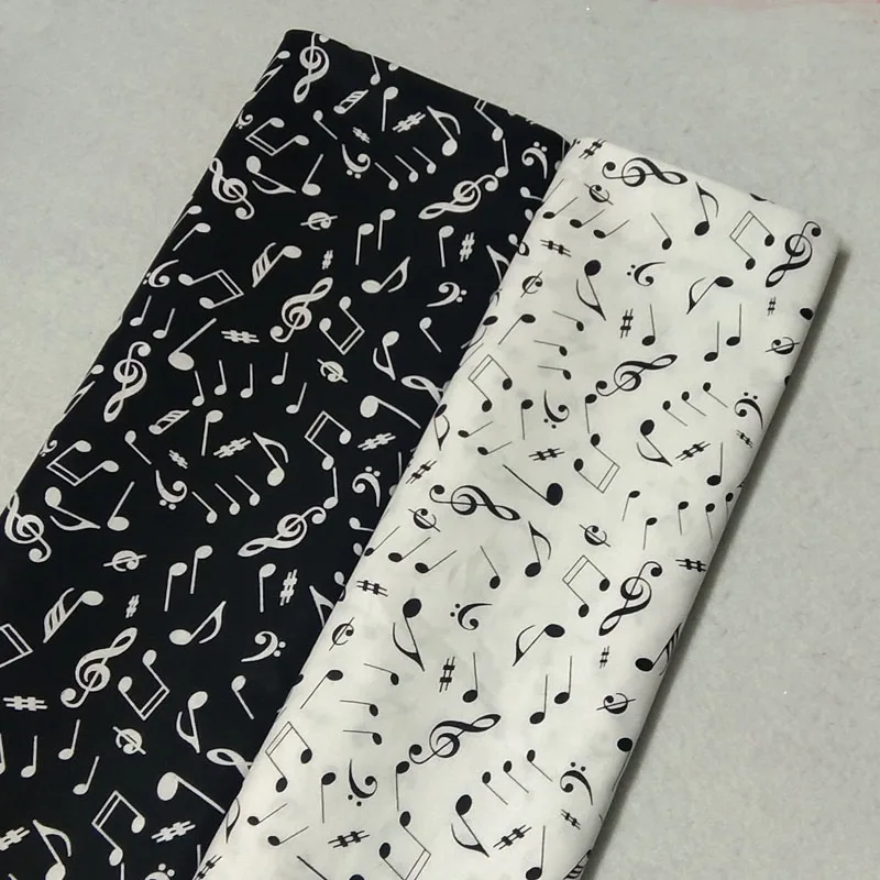 Classic White Black Music Note Musical Note Printed Cotton Fabric 50x105cm For DIY Sewing Cloth Bag Party Home Decoration