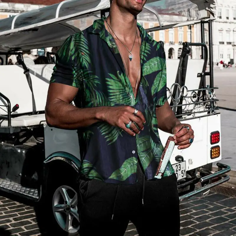 Camisa hawaiana de manga corta con estampado Floral para hombre, Tops informales de playa, Tops de vacaciones, EE. UU.