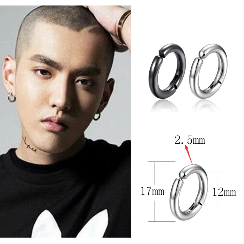 New Simple Stainless Steel No Piercing Ear Circle Earrings For Women Men Gold/Steel/Black Color Fake Earrings Popular Jewelry