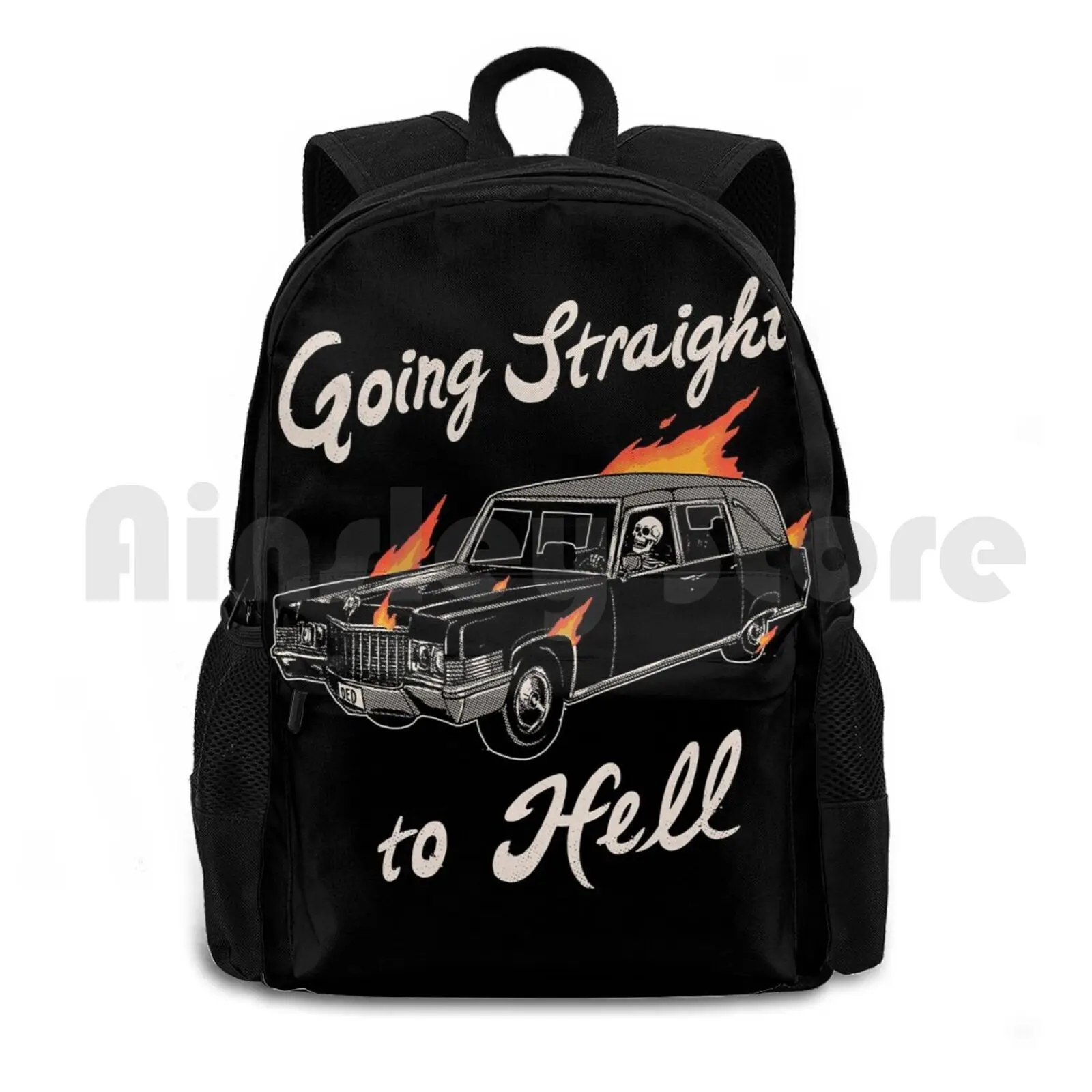 Going Straight To Hell Outdoor Hiking Backpack Riding Climbing Sports Bag Hell Hearse Dead Death Skeleton Ride Devil Demon