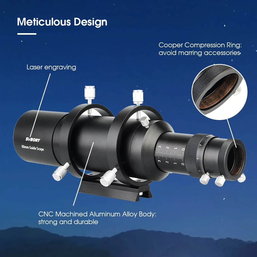 SVBONY Teleskop-Führungsfernrohr 50 mm/190, 60 mm/240 mm, kompaktes Deluxe-Führungsfernrohr mit 1,25 Zoll doppelter spiralförmiger Fokus SV106 – Detail 9