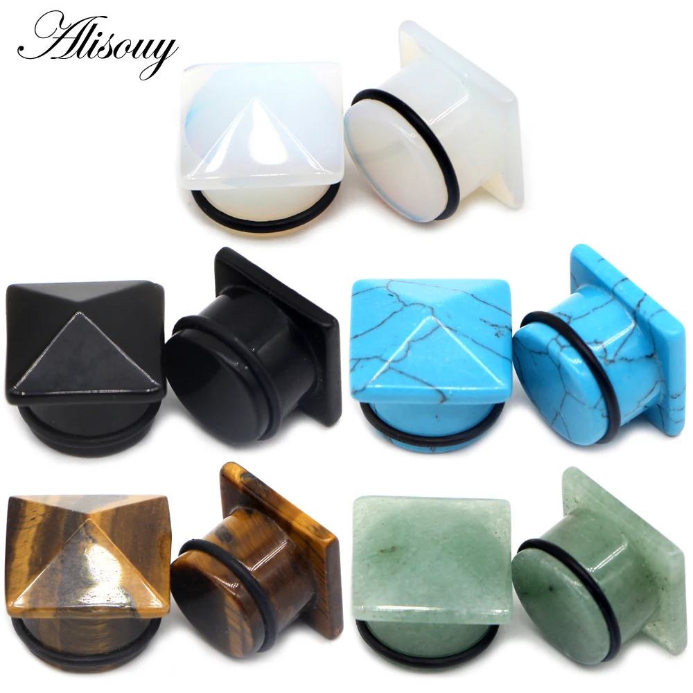 Alisouy 2Pc pyramid Stone Ear Plugs Gauges Earrings Women Men Ear Plug Flesh Tunnel Expander Ear Stretcher Body Piercing Jewelry
