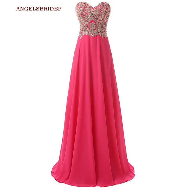 Angelsbridep Sweetheart Lange Avond Partij Jassen Gold Applique Floor Chiffon Vestidos De Festa A-lijn Prom Jurken Hot