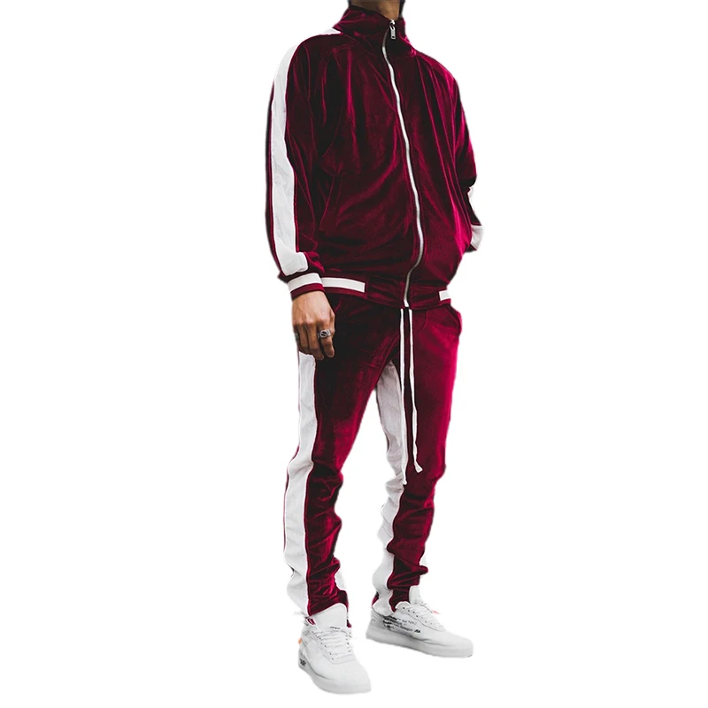 Men Joggers Suit Sets Gold Velvet Tracksuit Man Brand Spring Autumn Sport Suit Male Hoodies+ Pants Warm Sportswear Clothing