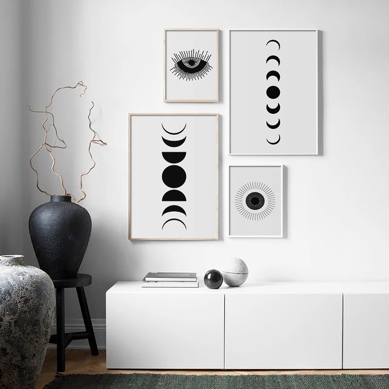 Minimalist Abstract Poster Art Black White Moon Phases Print Wall Canvas Picture Nordic Painting for Living Room Home Decoration