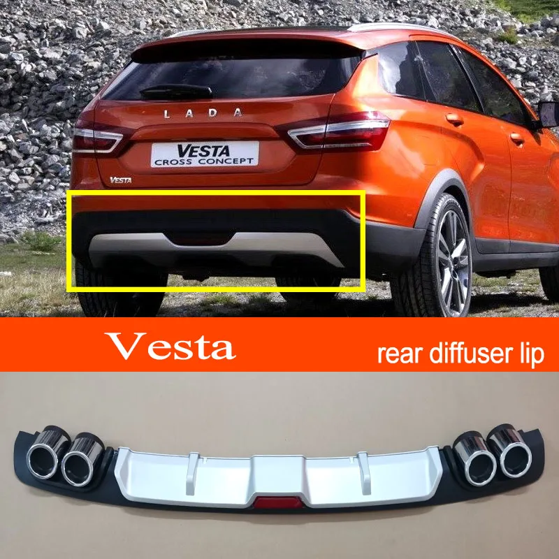 Vesta ABS Plastic Silver / Black Car Rear Bumper Rear Diffuser Spoiler Lip for LADA Vesta