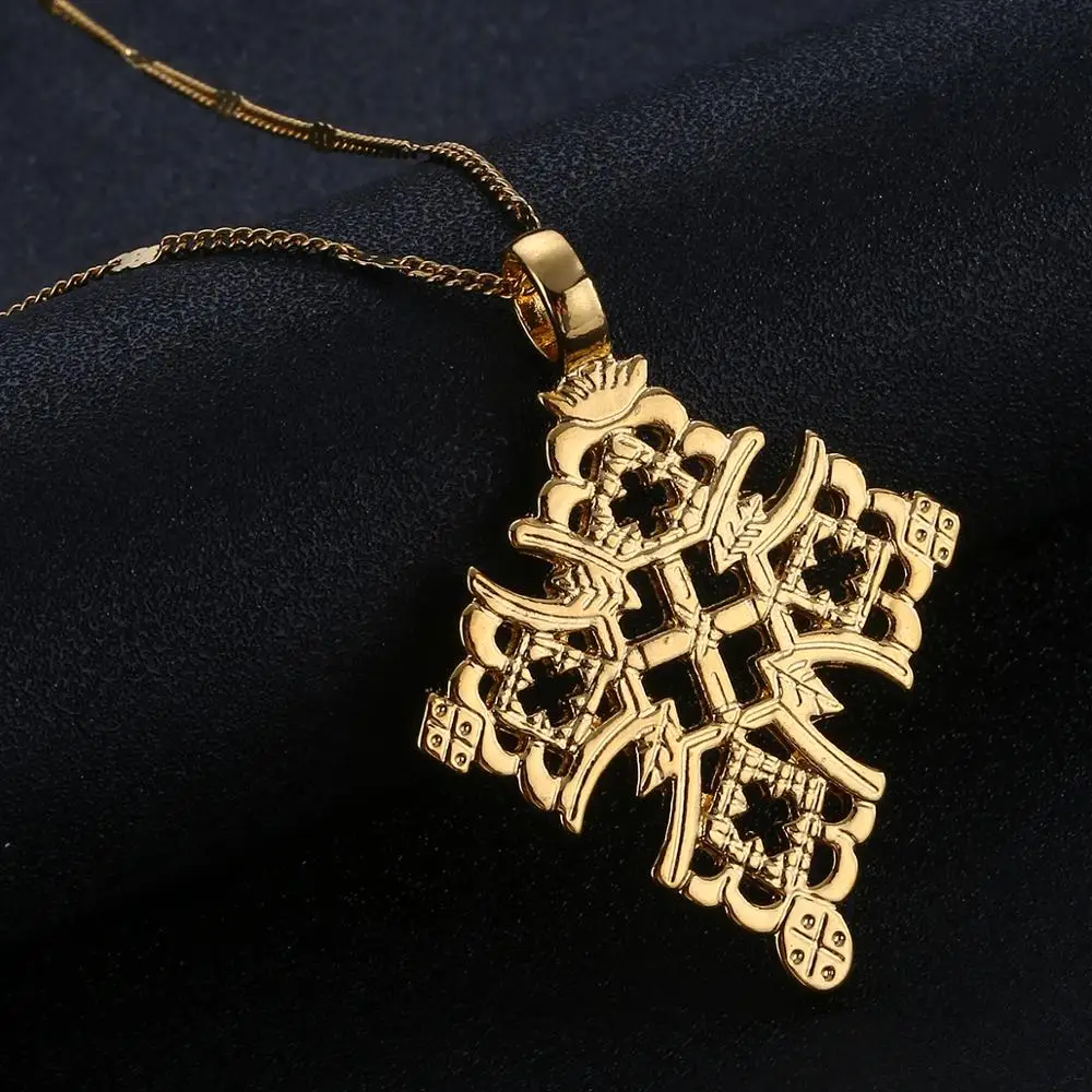 Ethiopia Cross Pendant Necklace Gold  Coptic Cross Chain Jewelry